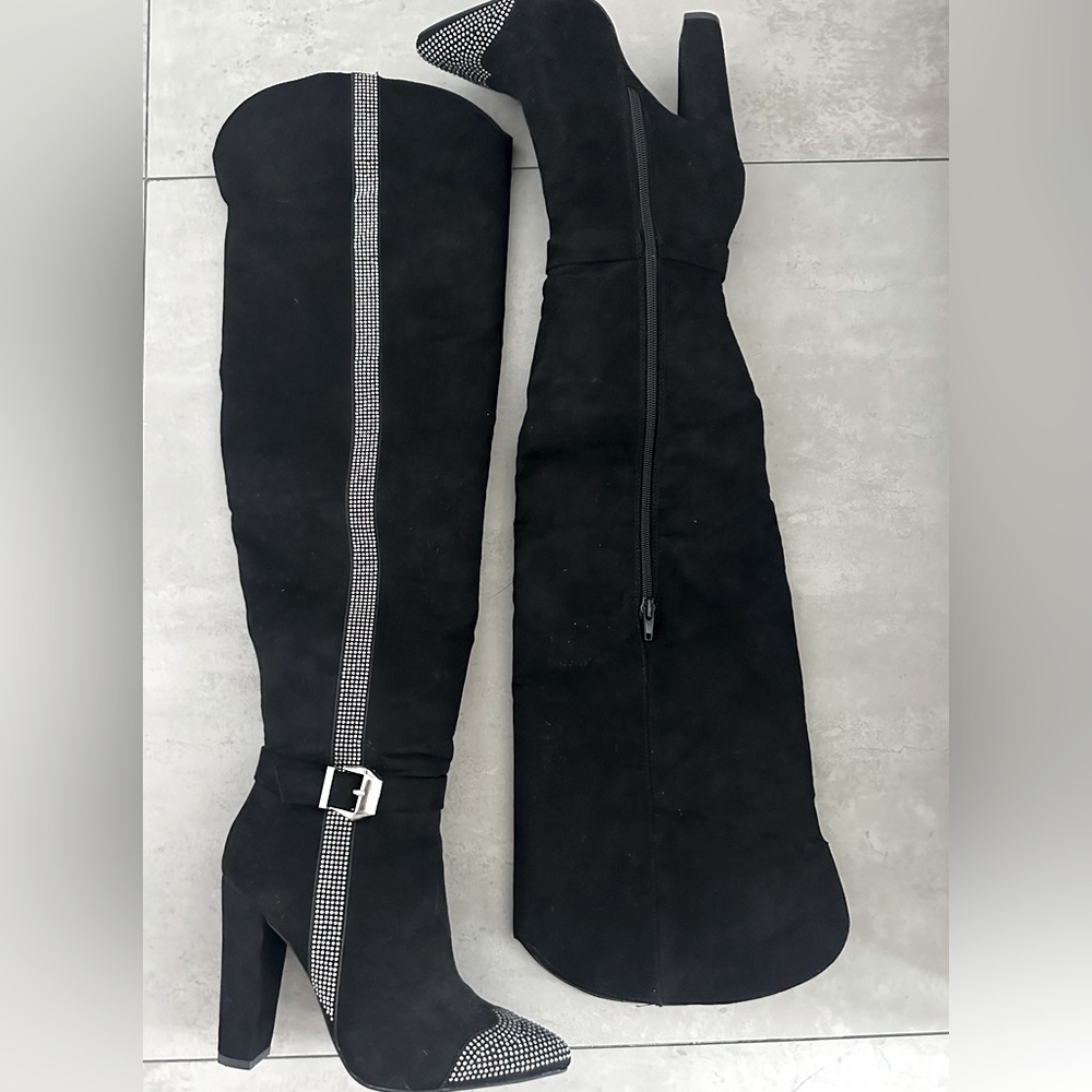 Black and Rhinestone thigh high boots